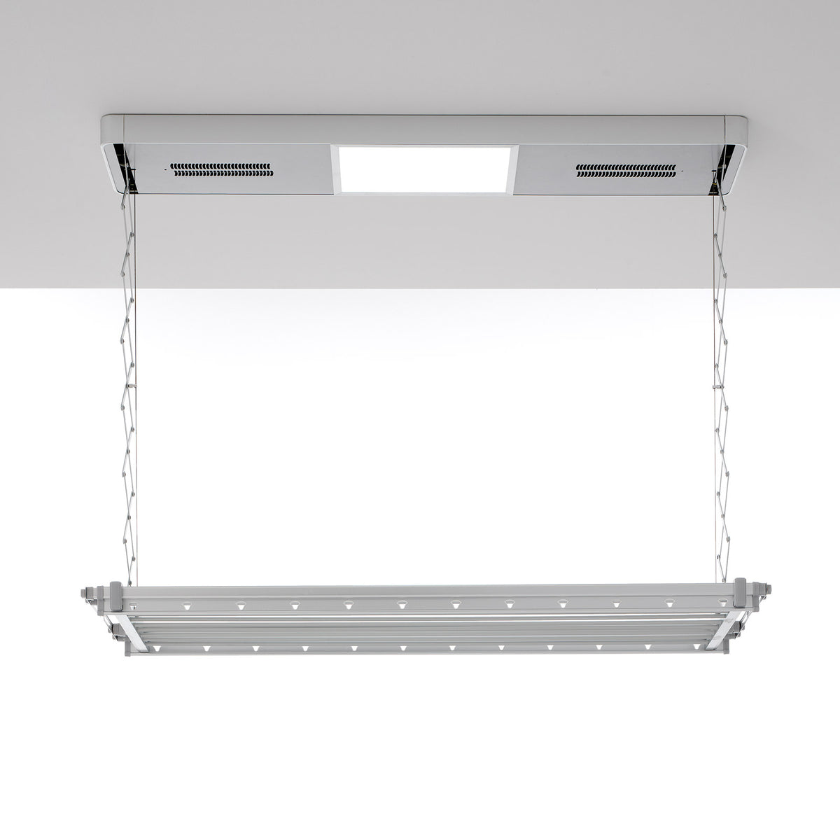 Stendibiancheria a soffitto, stendino a scomparsa verticale e saliscendi,  richiudibile da interno ed esterno, Foxydry Mini White 128x54x25 cm