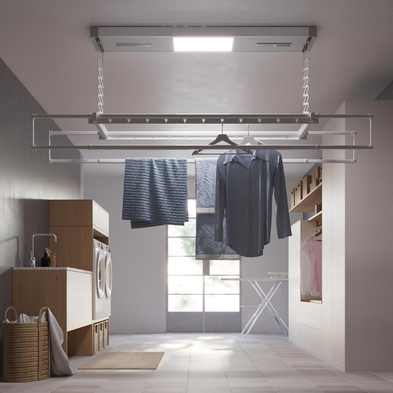 Heated Ceiling Mounted Clothes Drying Rack | Foxydry Pro
