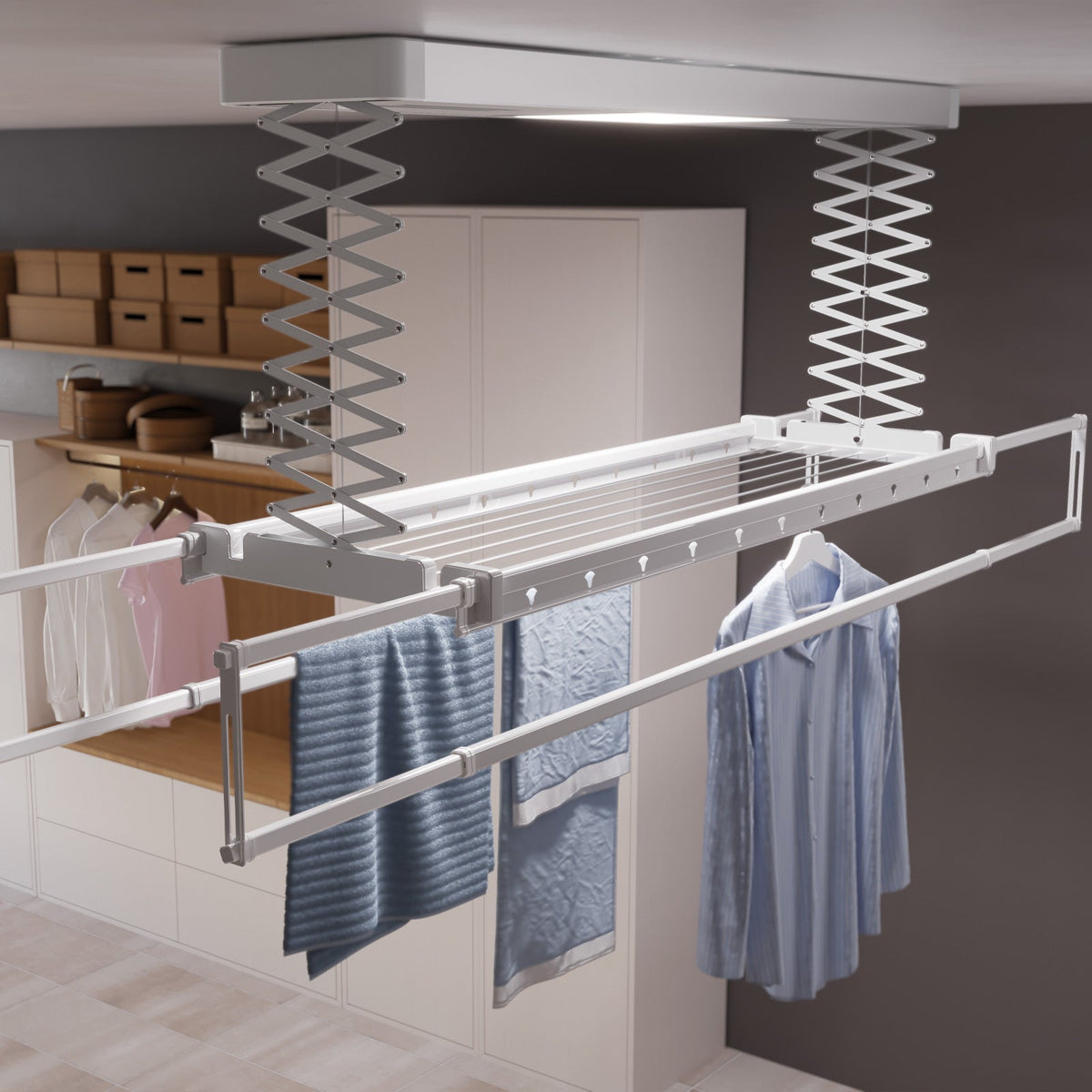 Heated Ceiling Mounted Clothes Drying Rack | Foxydry Pro