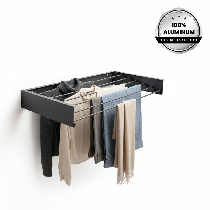 foxydry hide premium aluminium antrhacite 101cm wall mounted drying rack hero v1