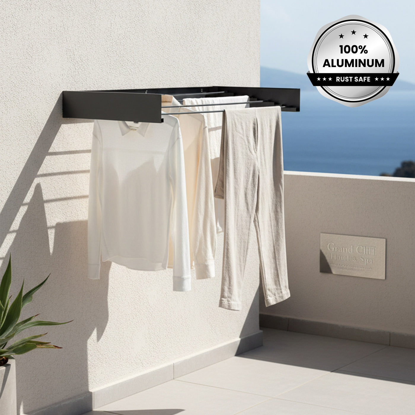 foxydry hide premium aluminium antrhacite wall mounted drying rack hotel sea view 02 v1