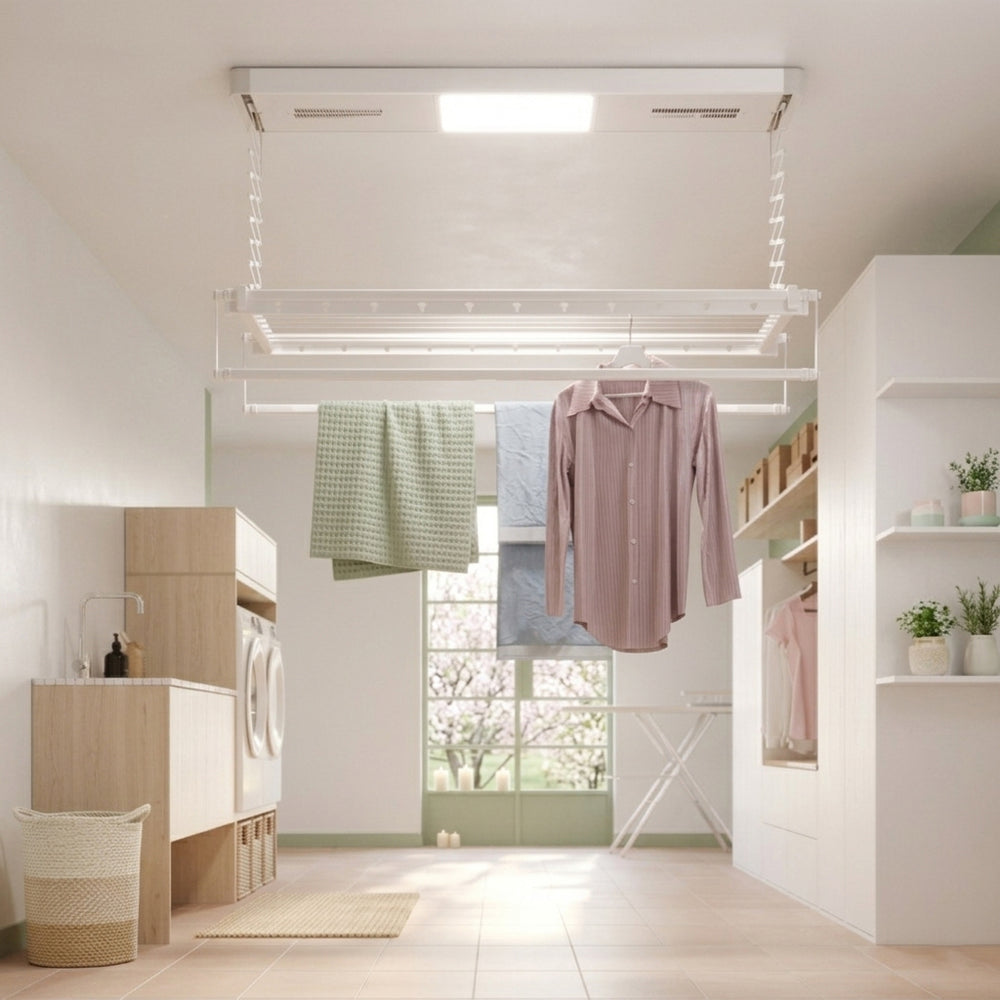 Heated Ceiling Mounted Clothes Drying Rack | Foxydry Pro
